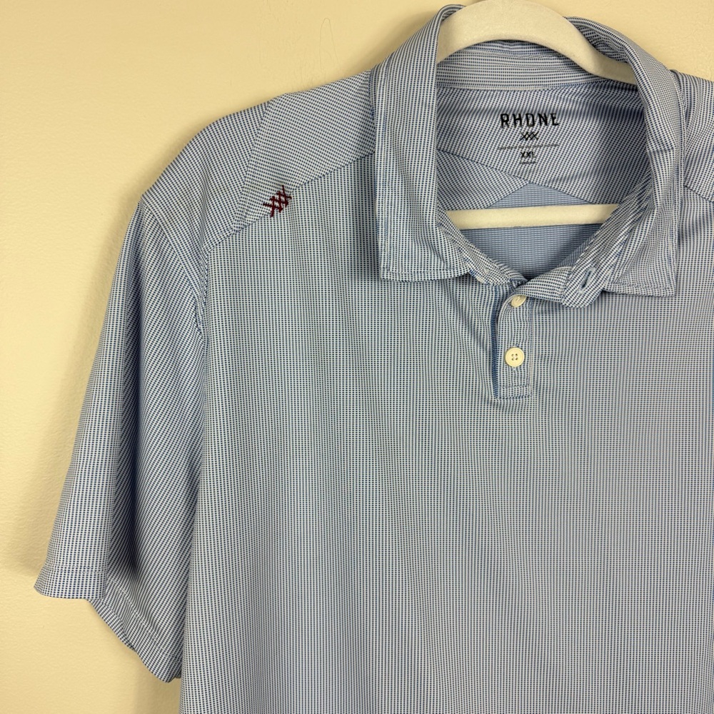 Rhone Polo Mens XXL Light Blue White Stripe Golf Short Sleeve Athletic Office